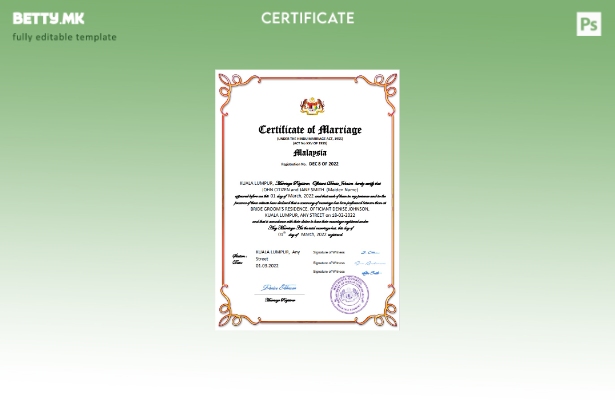 Модерен стил малезиски извод за брак Шаблон за Word и PDF